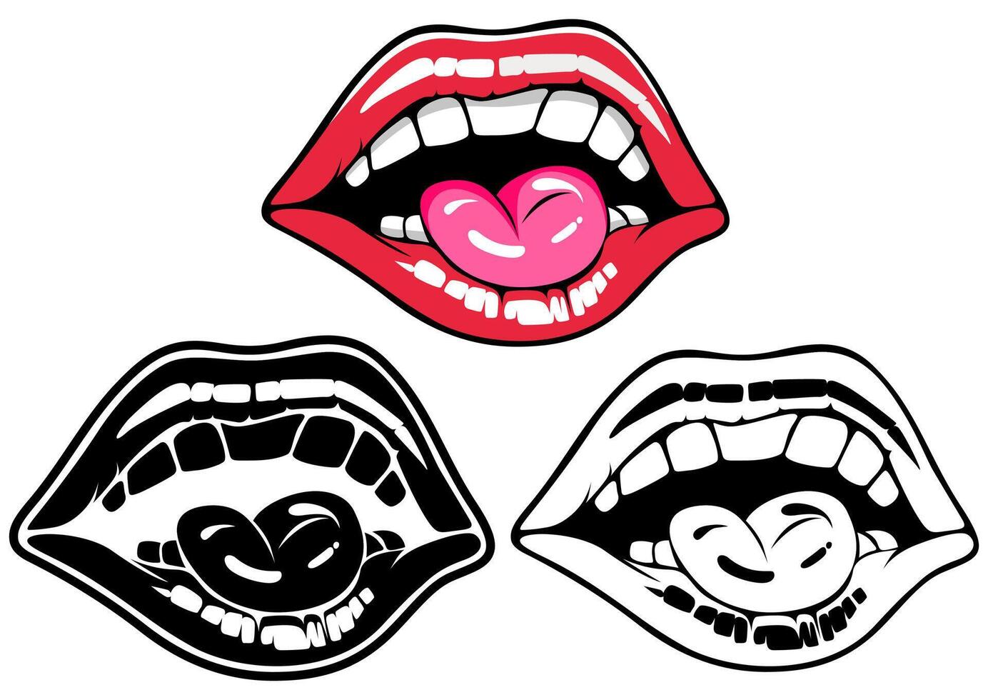 conjunto mujer lago brillante labios diseño vector