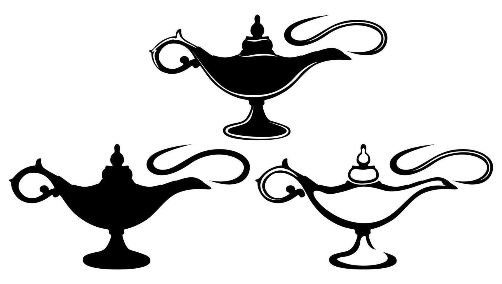 set magical genie lamp with smoke silhouette icon symbol vector