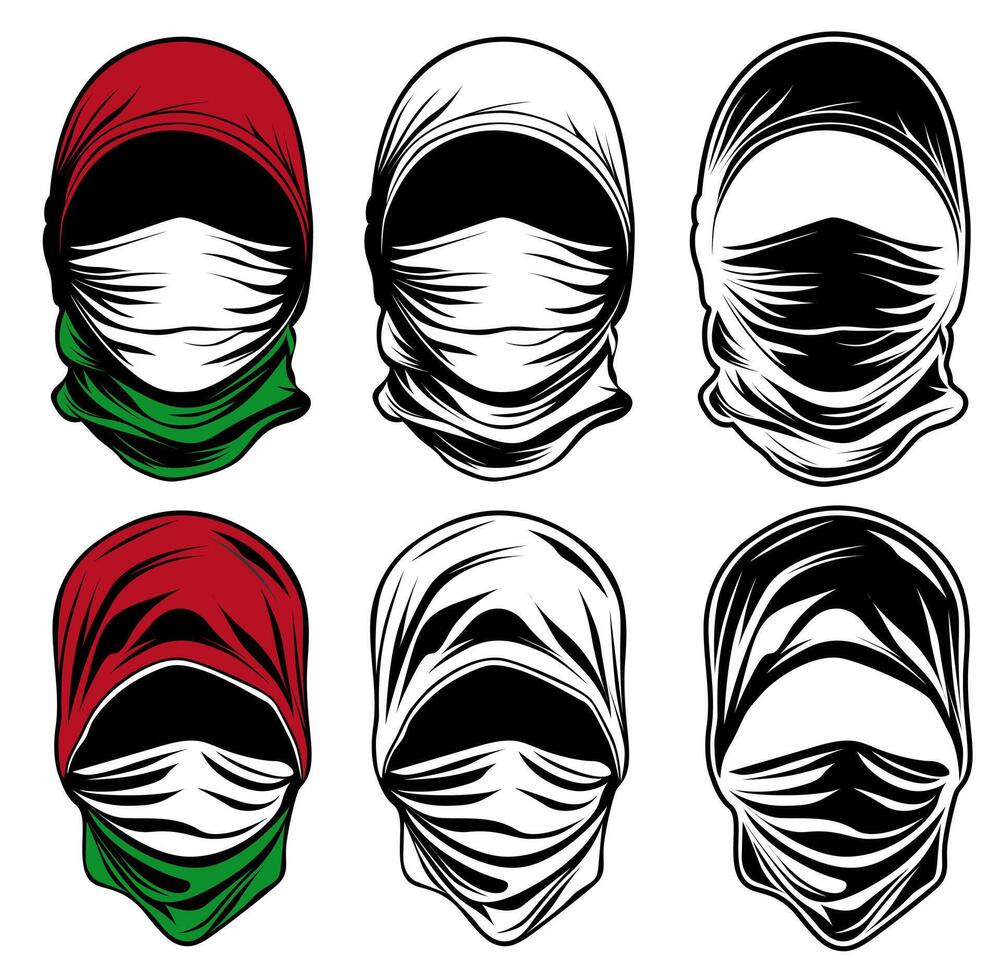 set Palestinians mask icon vector