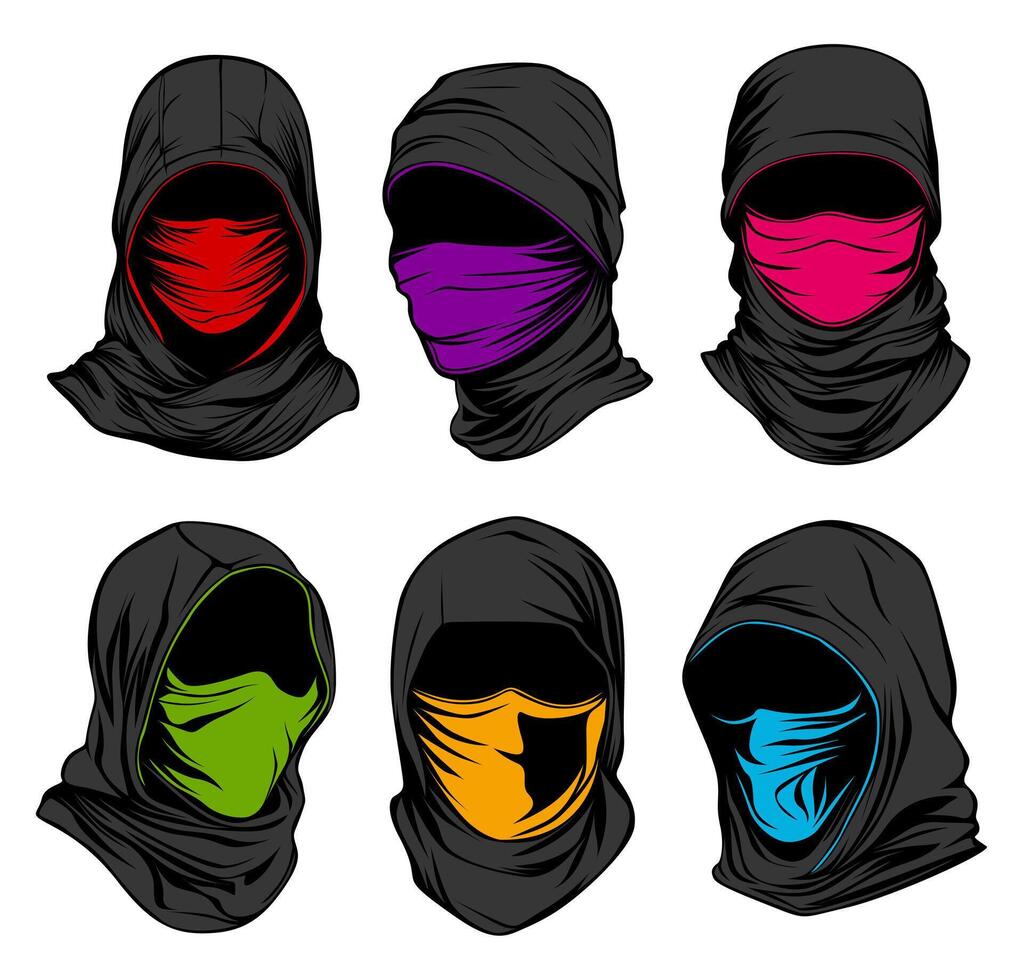 set Japanese ninja mask icon. assassin mask symbol vector