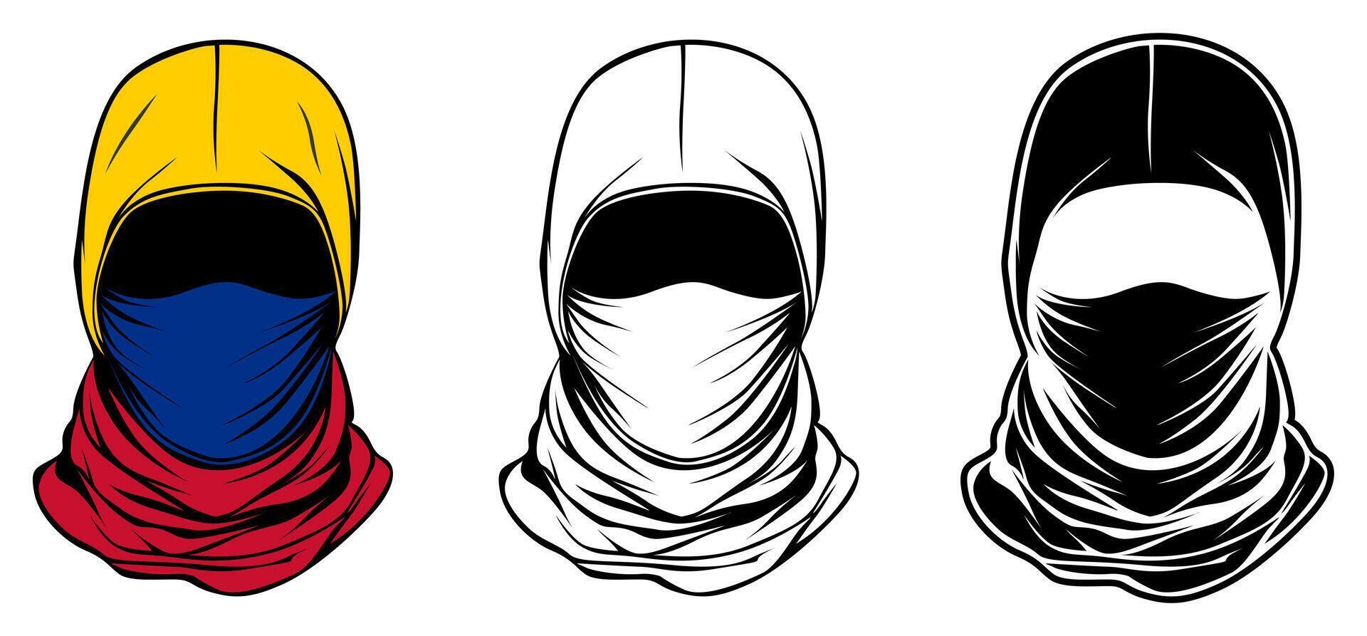 conjunto misterioso colombia máscara icono. colombiano protestador símbolo vector