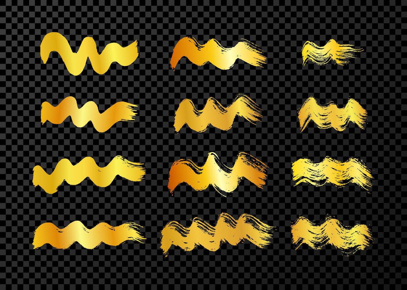 Gold wavy grunge brush strokes vector