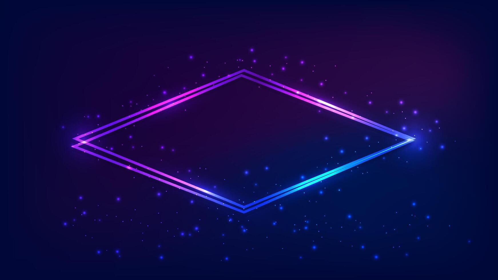 Neon double rhombus frame with shining effects vector