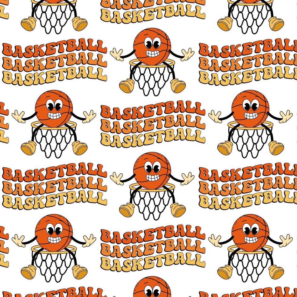 baloncesto. modelo con un baloncesto en un aro y un inscripción. modelo para textil, envase papel, antecedentes. vector