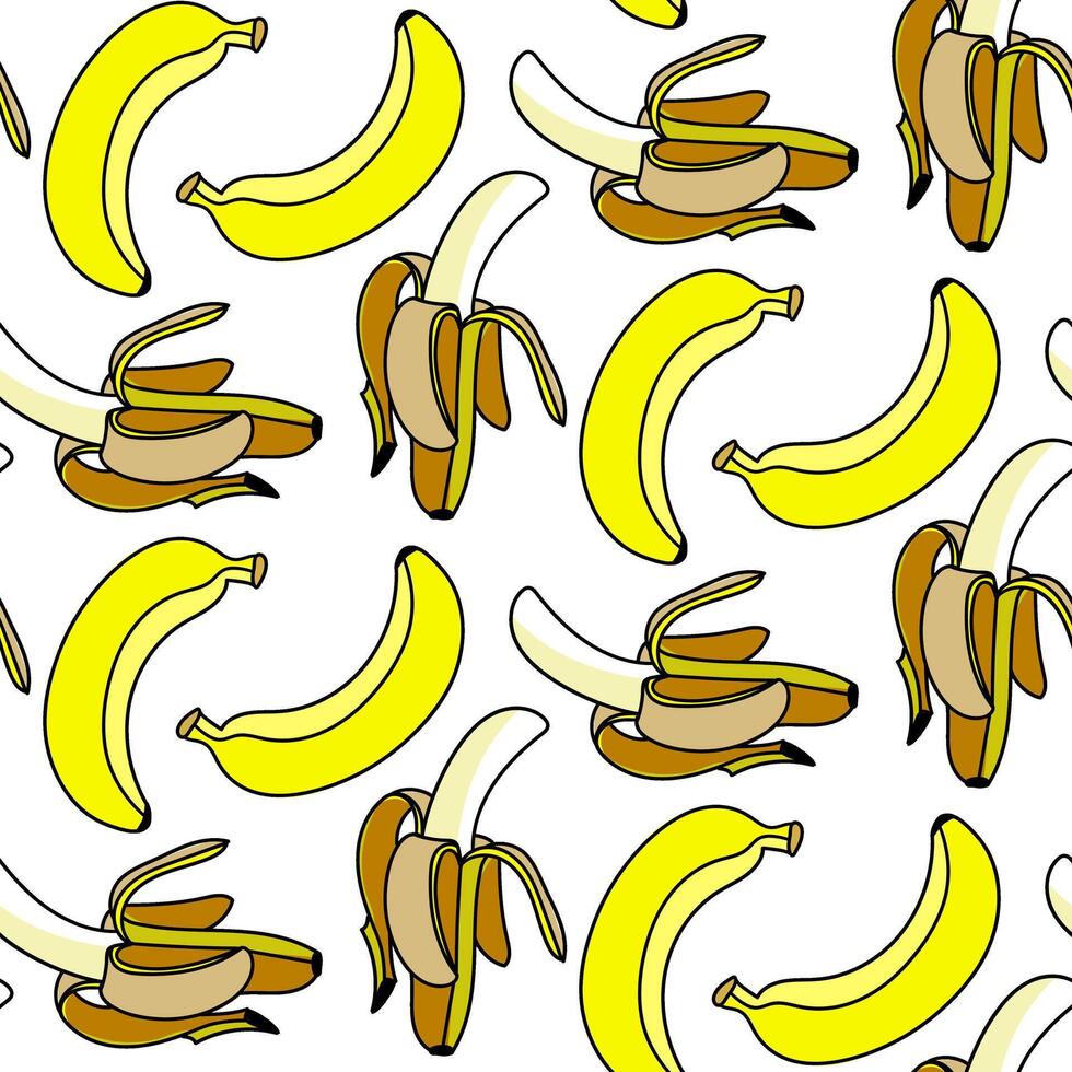 Seamless pattern of closed and open bananas, made in a simple contour style with color. Bananas are made in a modern design. Texture is suitable for textiles, packaging, branding, stationery, paper vector
