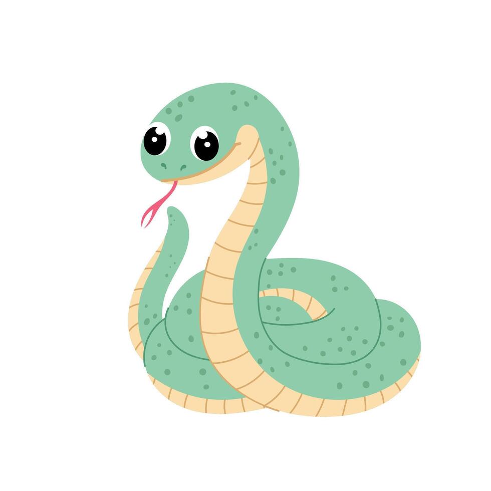 serpiente en plano estilo. dibujos animados ilustración de un víbora en un blanco antecedentes. niños ilustración. símbolo de el 2025 año. vector