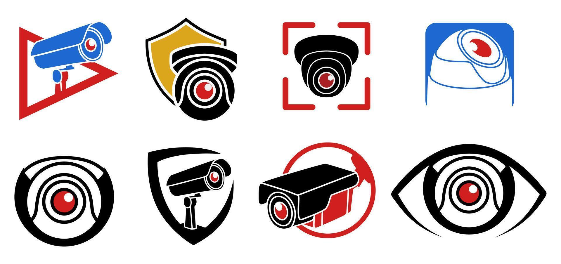 Set CCTV public security logo. surveillance spy camera desig vector