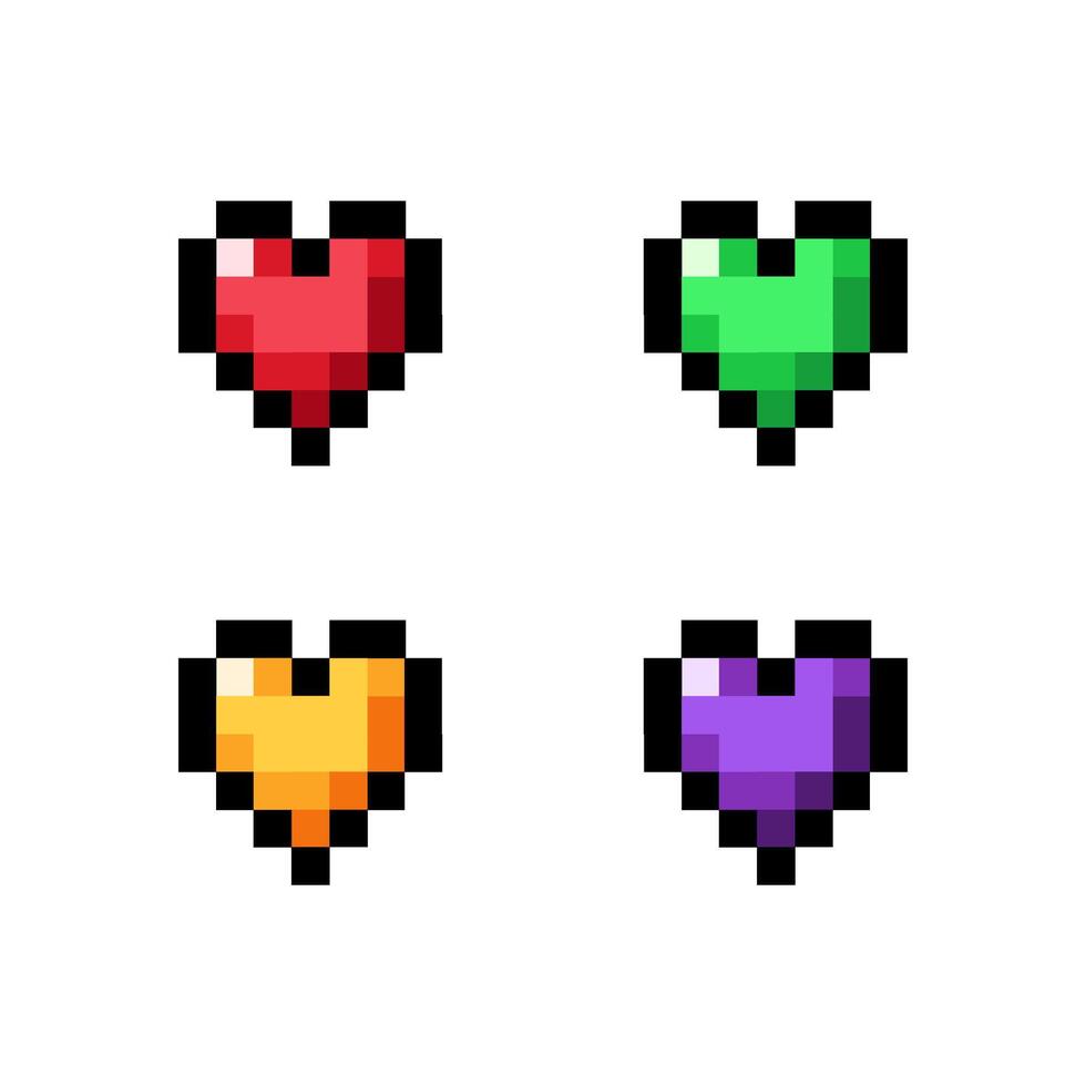 conjunto píxel vistoso amor icono diseño. 8 poco corazón. arcada juego símbolo. píxel corazón. vector