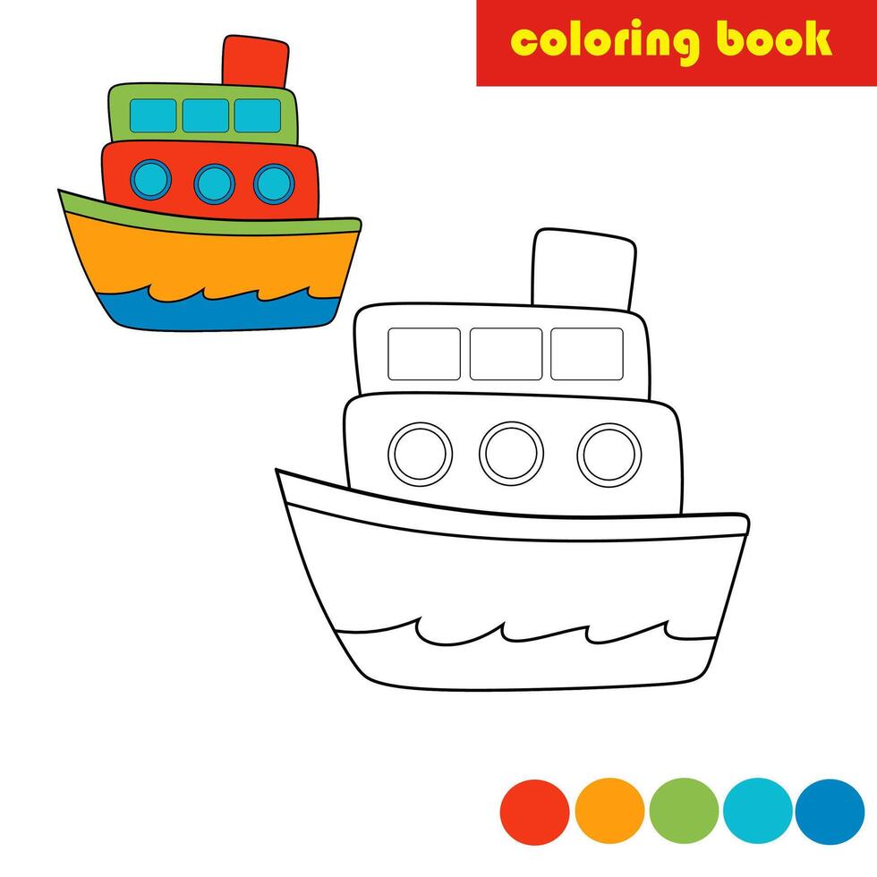 Coloring book for kids, ship vector