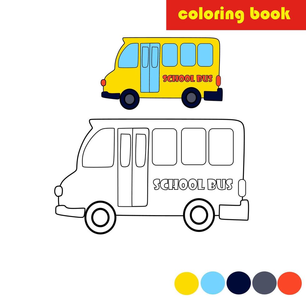 colorante libro para niños, colegio autobús vector