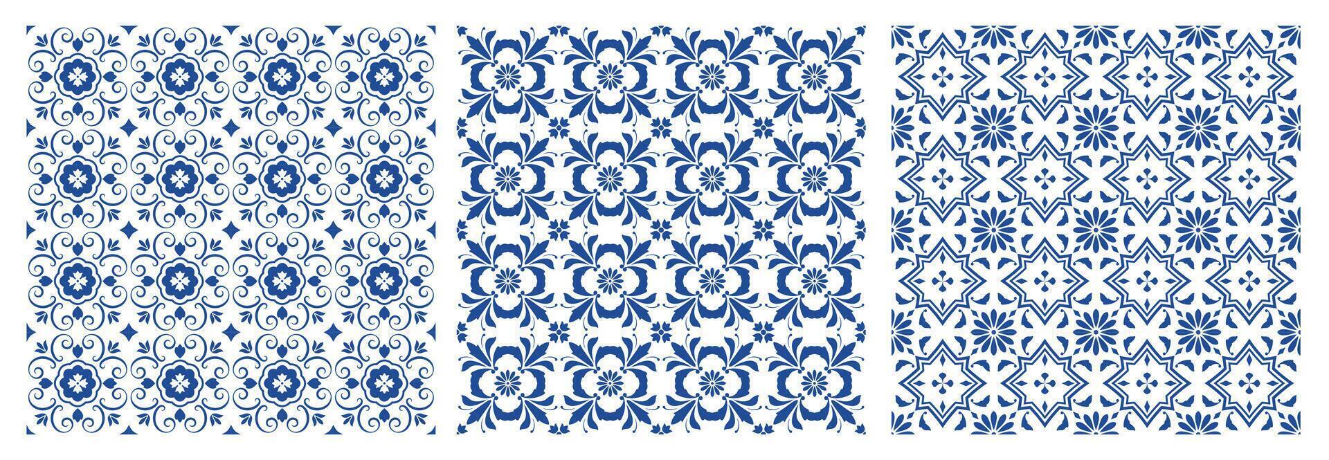 Ceramic kitchen patchwork. Seamless print of vintage oriental mosaic tiles, moroccan floor wall decoration with ornamental patterns. texture vector