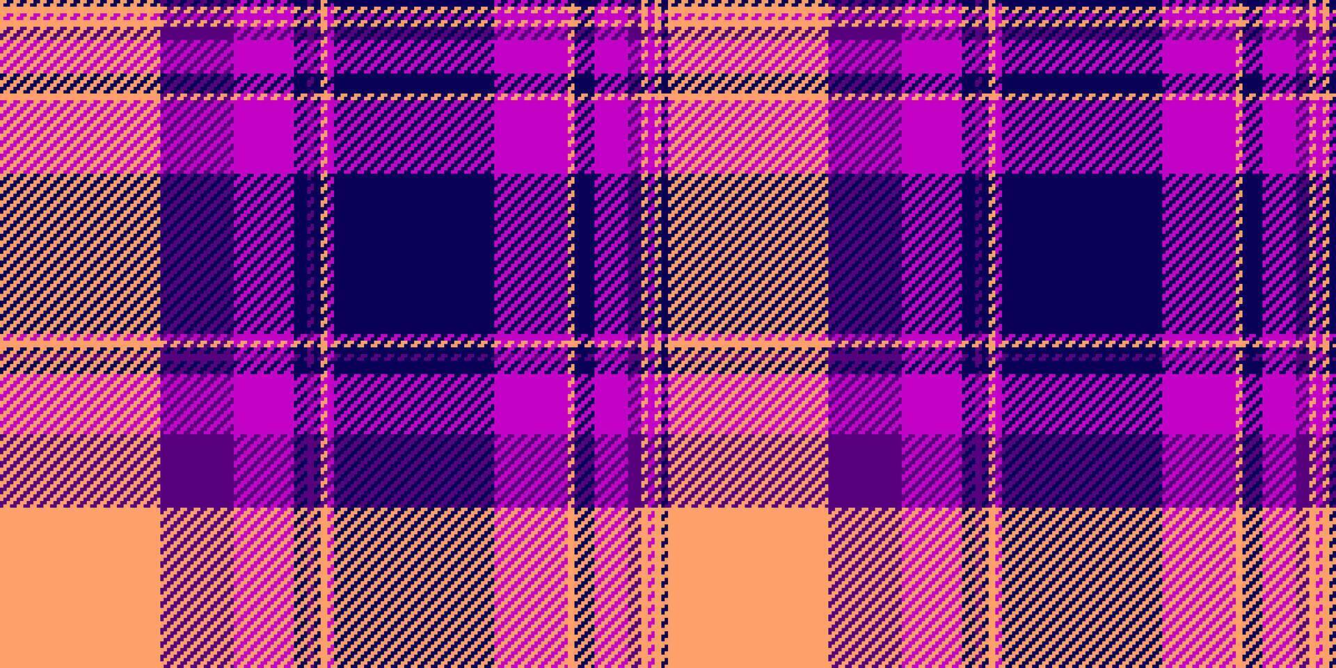 60s textile plaid, cool tartan fabric background. Large pattern texture seamless check in purple and indigo colors. vector