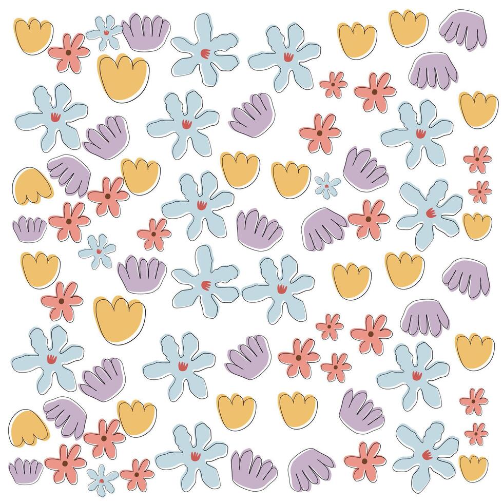 Hand drawn pastel childish abstract flowers pattern for fabric, textile, wallpaper vector