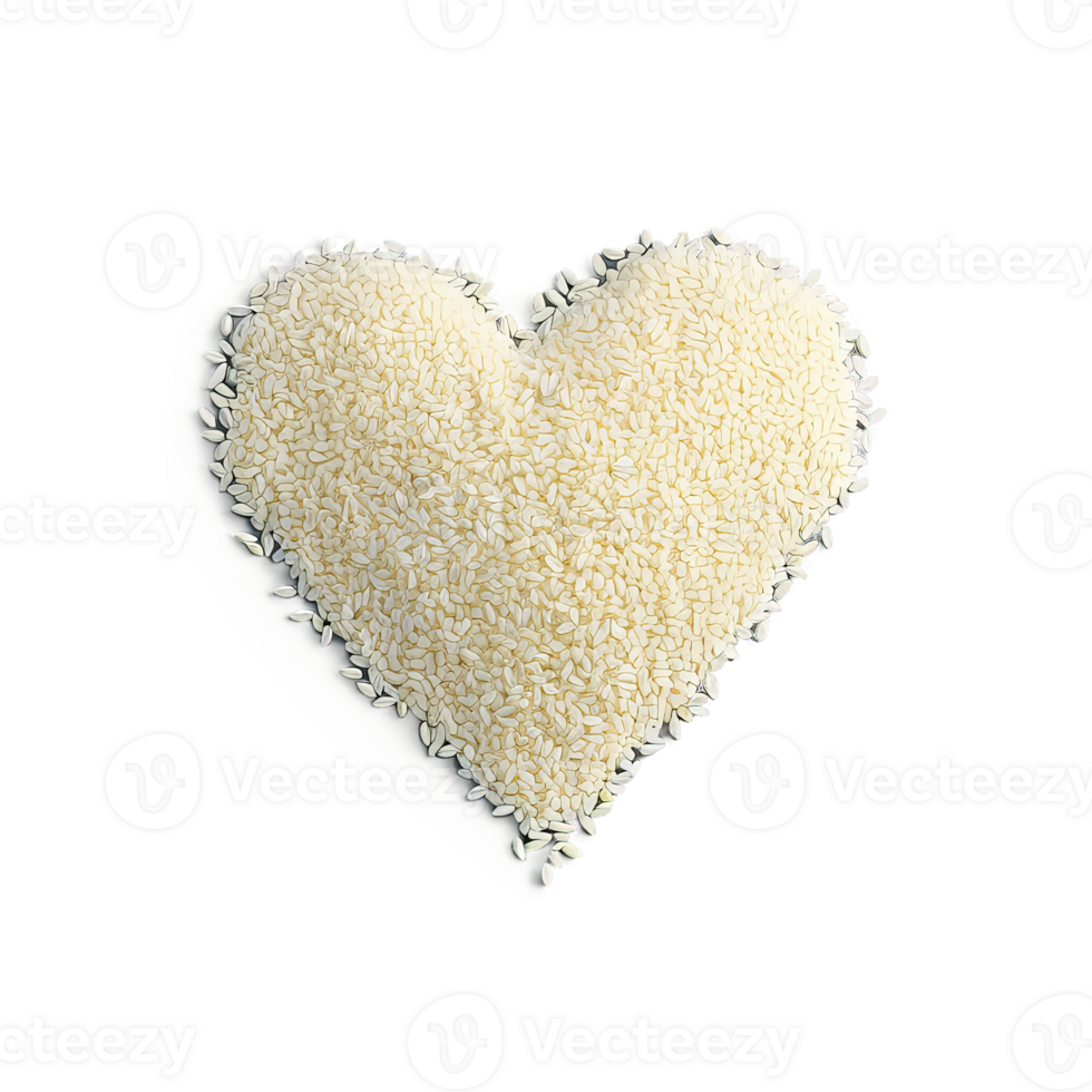 Jasmine rice long slender white grains soft heart outline with gentle highlights Food and culinary png