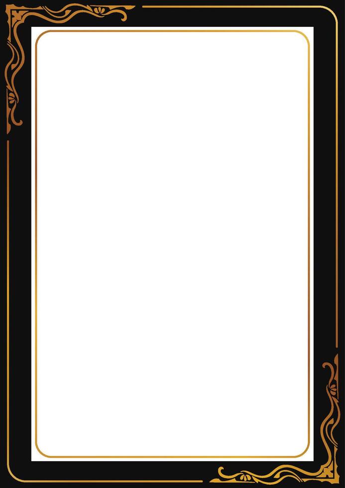 Elegant gold and black frame For inserting pictures gold edged ornament vintage lines and angles transparent background vector