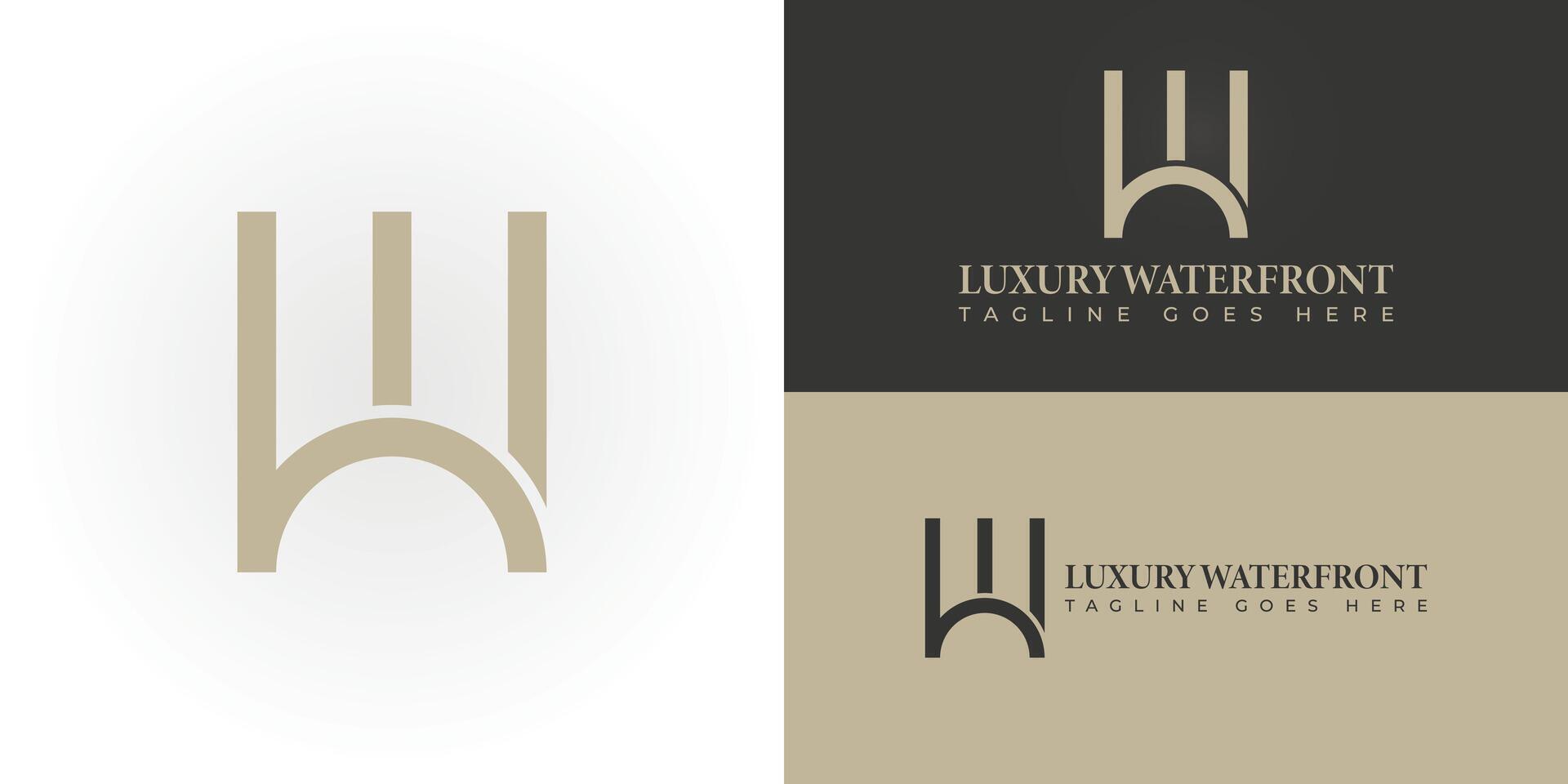 Abstract initial pillar letter LW or WL logo in gold color isolated on multiple pink background colors. The logo is suitable for Real Estate Brokerage Company logo design inspiration templates. vector