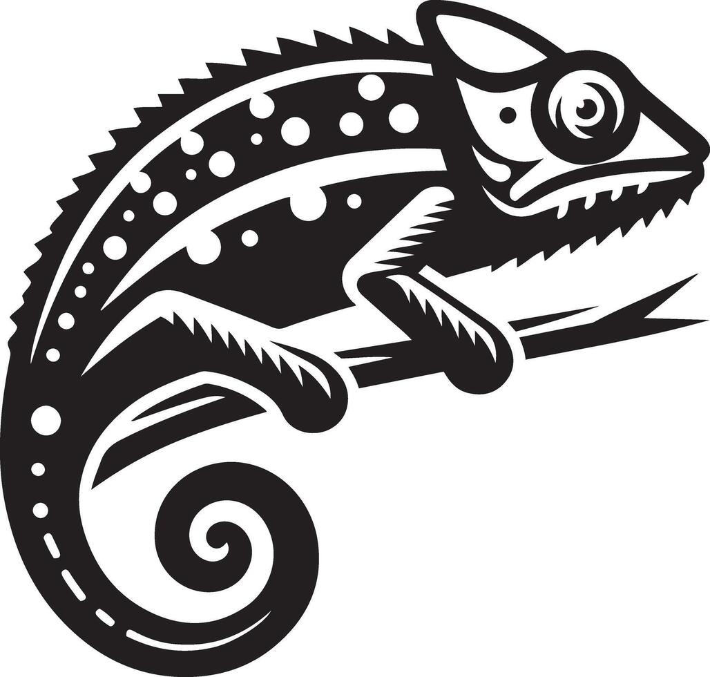 Chameleon on a branch silhouette illustration. vector