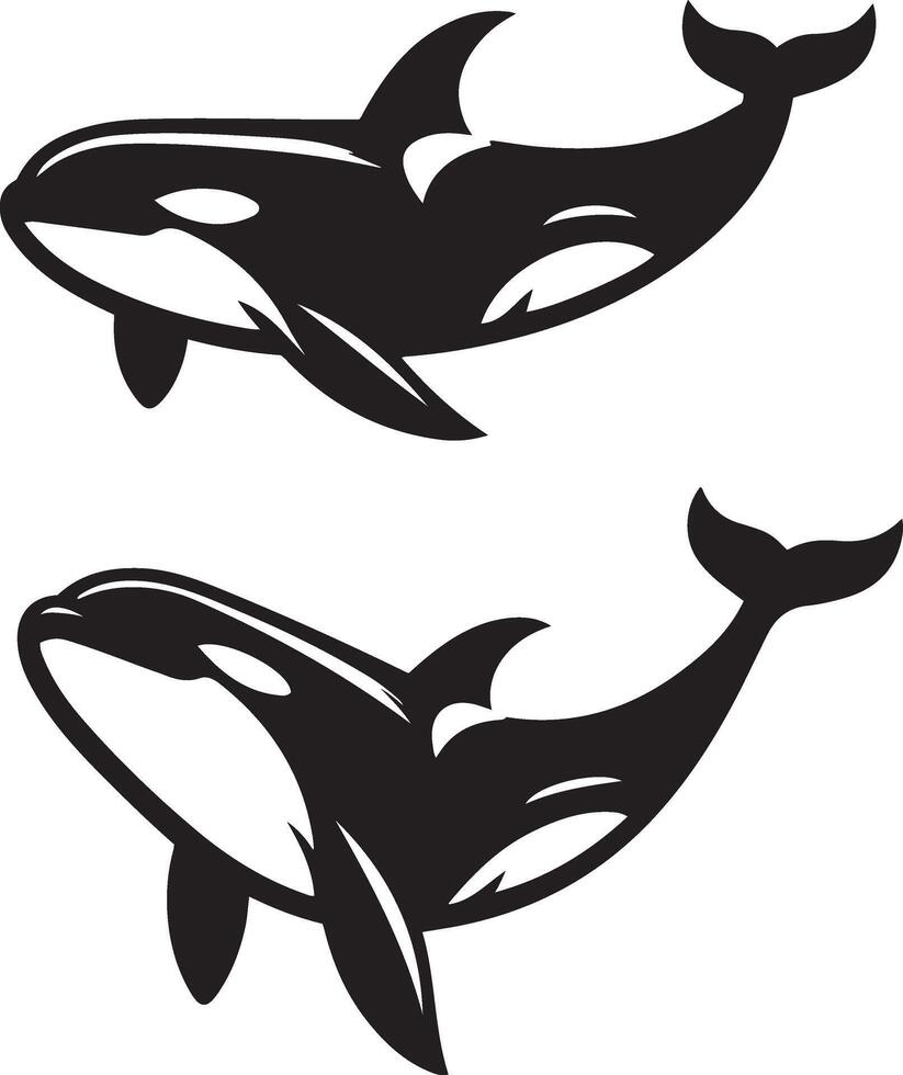 orcinus orca asesino ballena silueta conjunto ilustración. vector