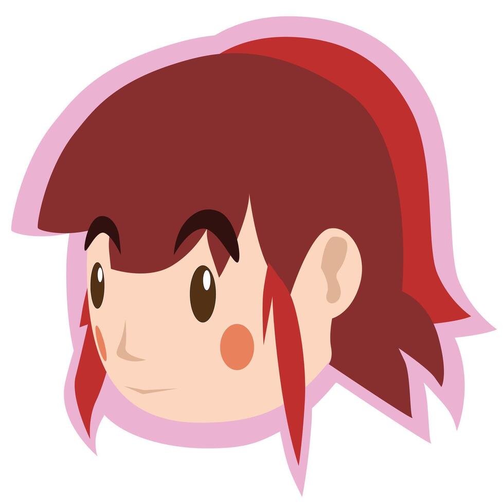 Cute cartoon girl face with pink background. Logo face on isolated white background. or Illustration. vector
