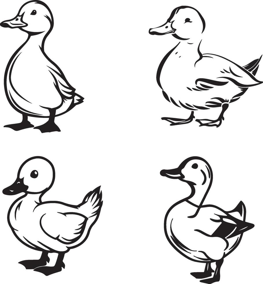 black and white outline of duck vector