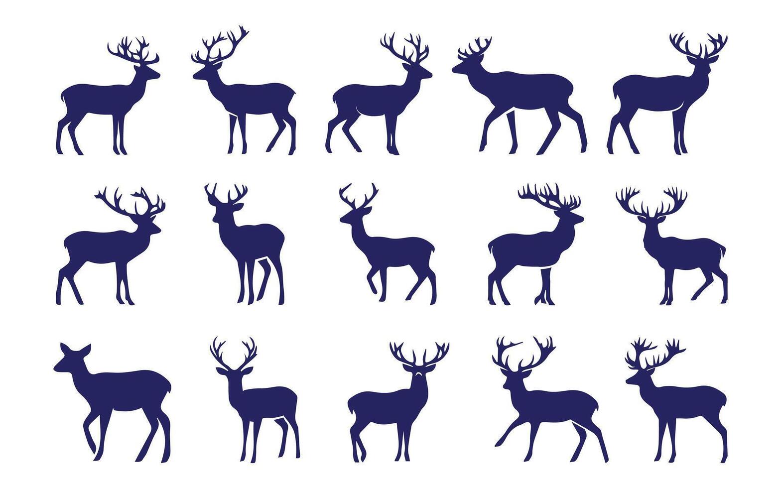 Set of deer silhouettes. deer illustration isolated on a white background. vector