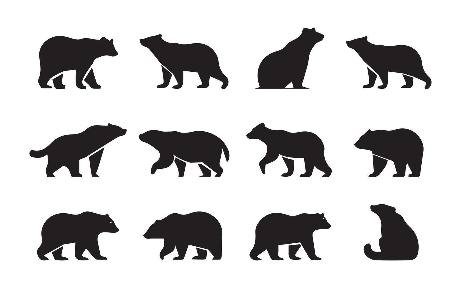 Set of bear silhouettes. black bear illustration isolated on a white background. vector