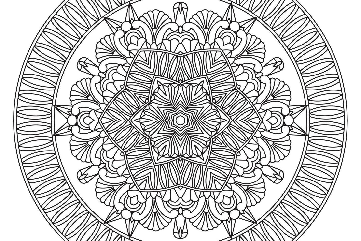 Mandala Coloring relaxation and meditation page for kids and adults. Circular pattern mandala. Decorative Oriental and Arabic ornament ethnic style. Line art drawing coloring page vector