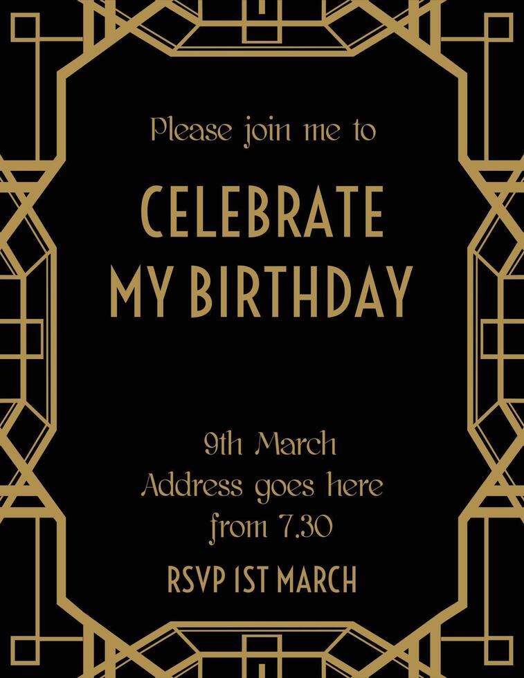 Geometric Gatsby Art Deco Style Birthday Invitation Design vector