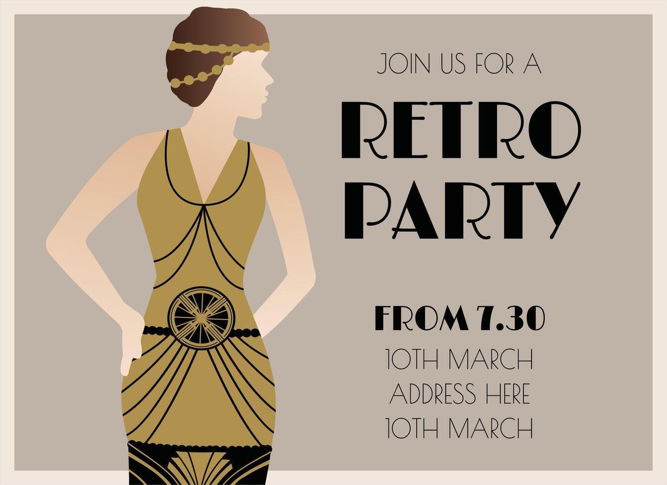 Geometric Gatsby Art Deco Party Invitation with Woman vector