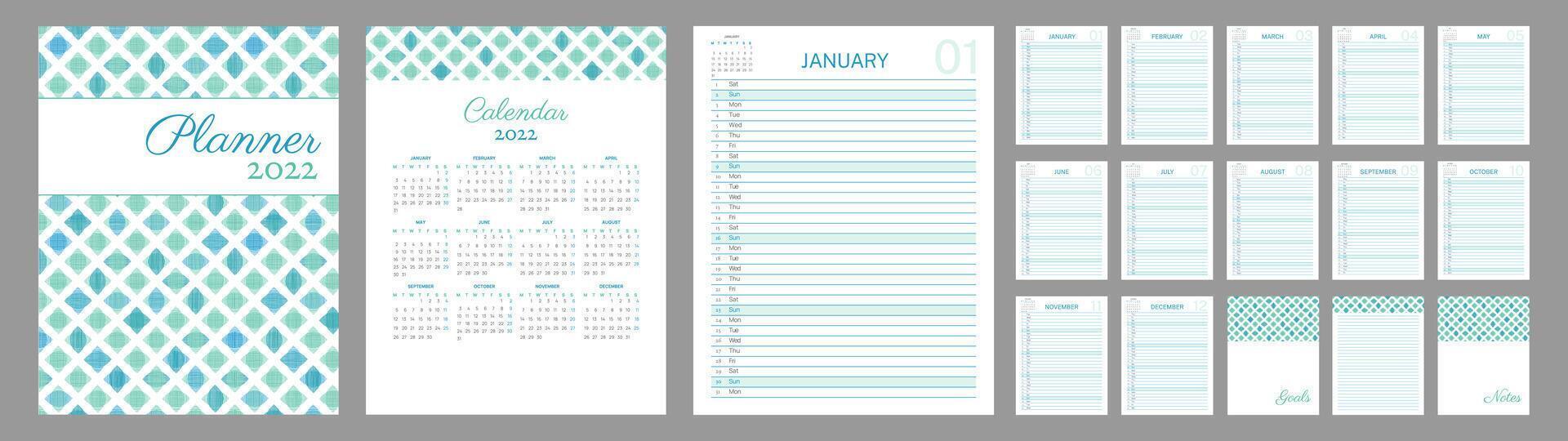 2022 Calendar Planner or Schedule Organizer Template in Green vector