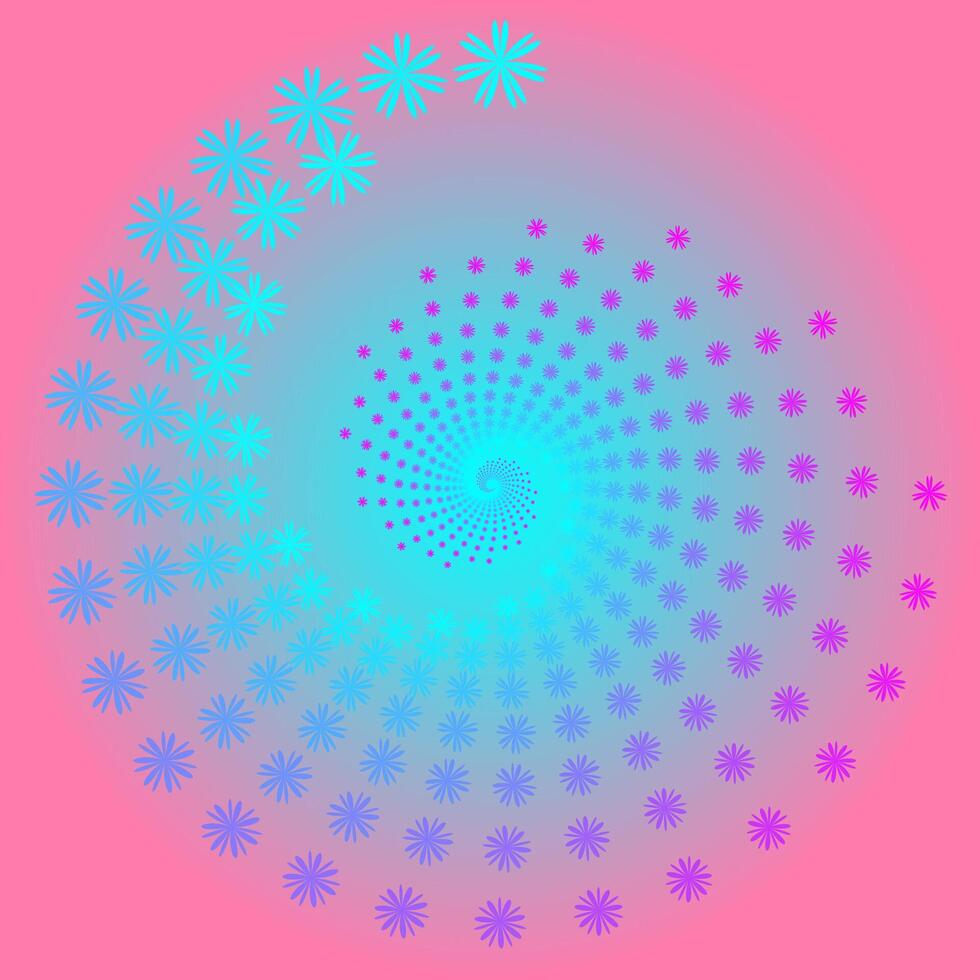 Spiral pattern of blue flowers on a pink background vector