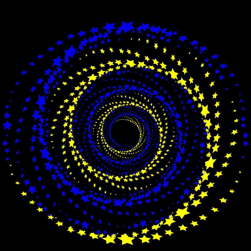 Spiral in the form of gold and blue stars on a black background vector