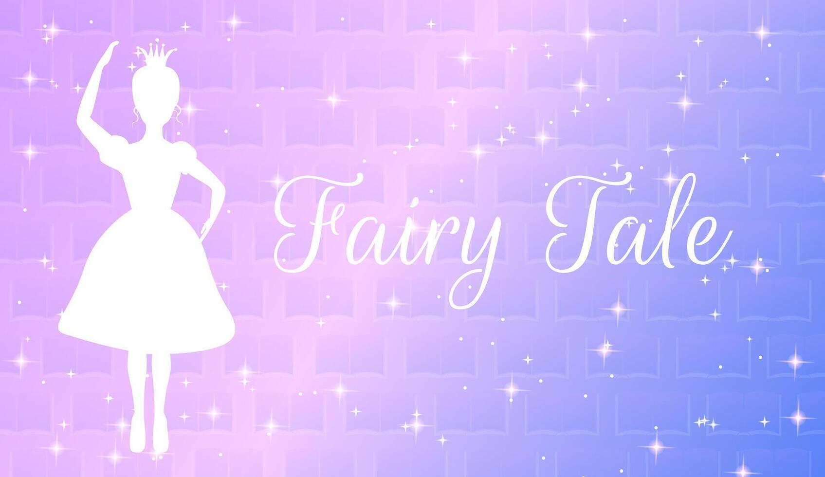 Magical Fairy Tale Purple Illustration Design with Book Background and Dancing Princess vector
