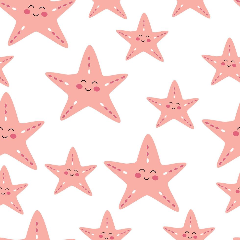 sin costura modelo rosado dibujos animados estrella de mar en blanco antecedentes. ilustración para para niños fondo de pantalla, textil, embalaje. vector