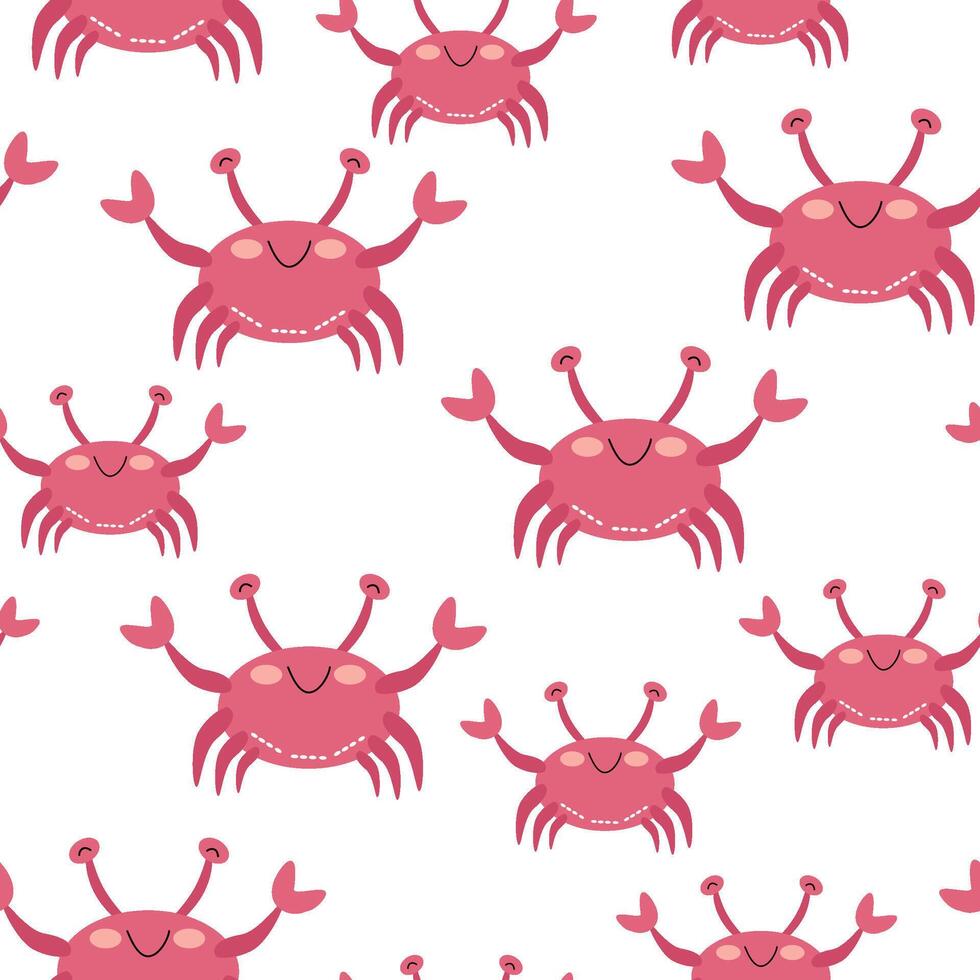 Seamless pattern of cartoon crab on a white background. illustration for children's wallpaper, textiles, packaging. vector