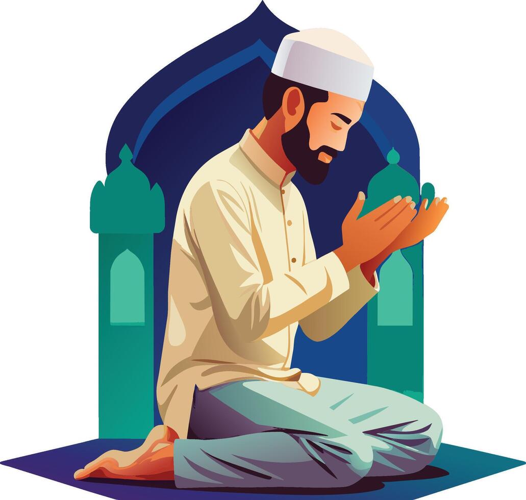 Muslim praying on his knees- vector