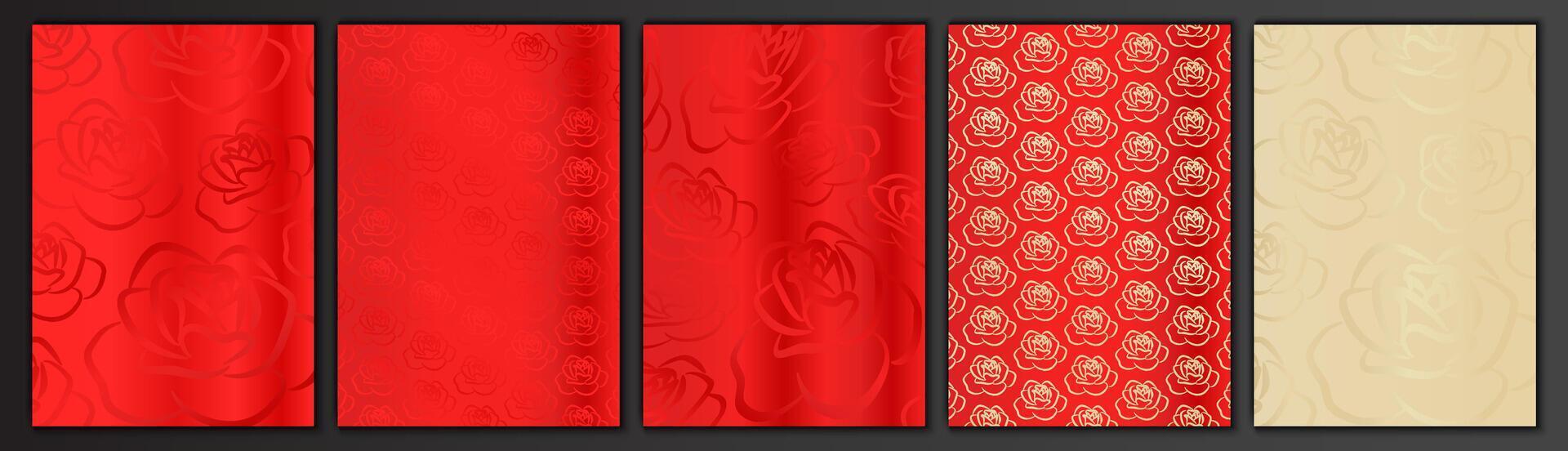 Luxury Red Rose Background Texture Set. Flower Pattern Collection vector