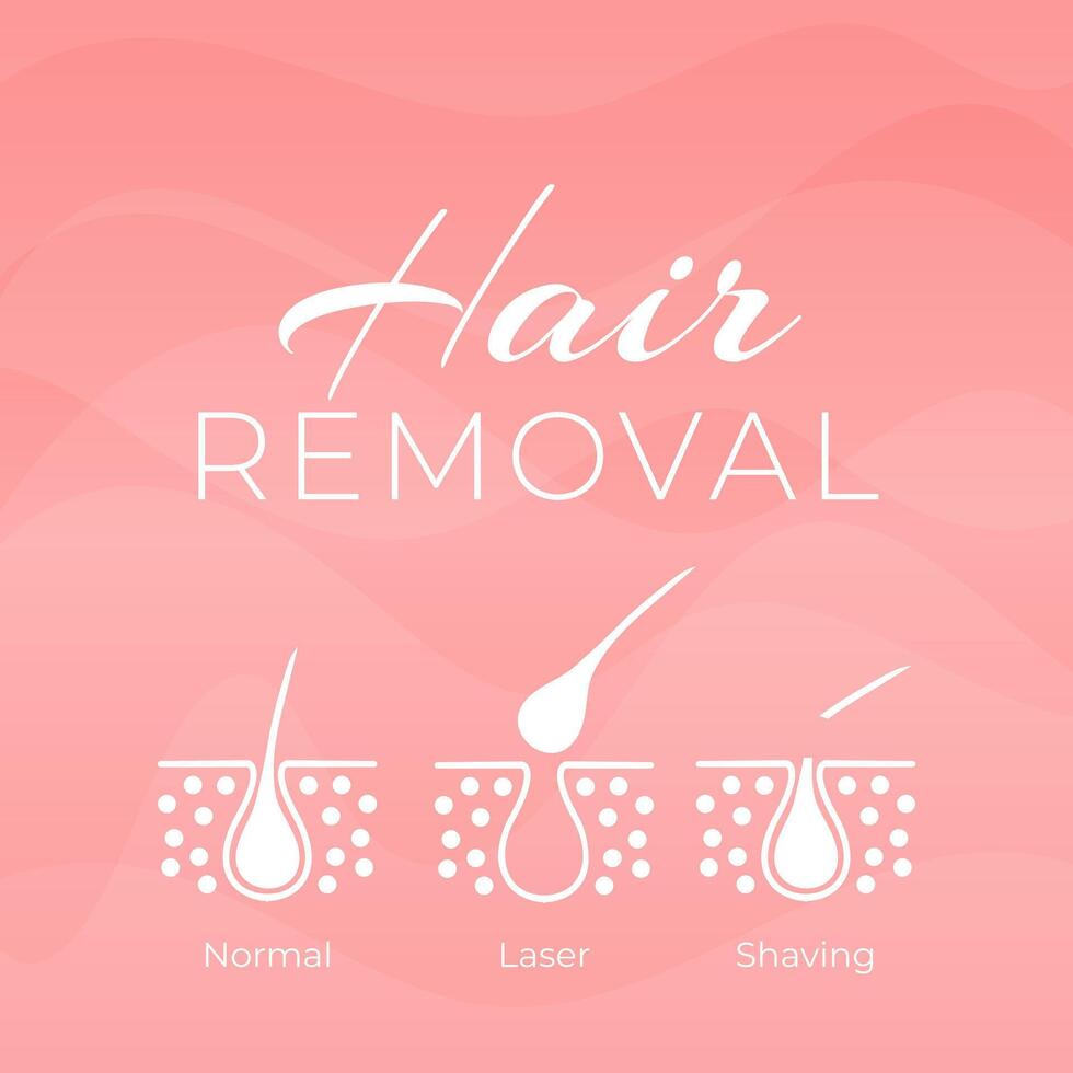 Pink Hair Removal with Normal Hair, Laser and Shaving Illustration Background Design vector