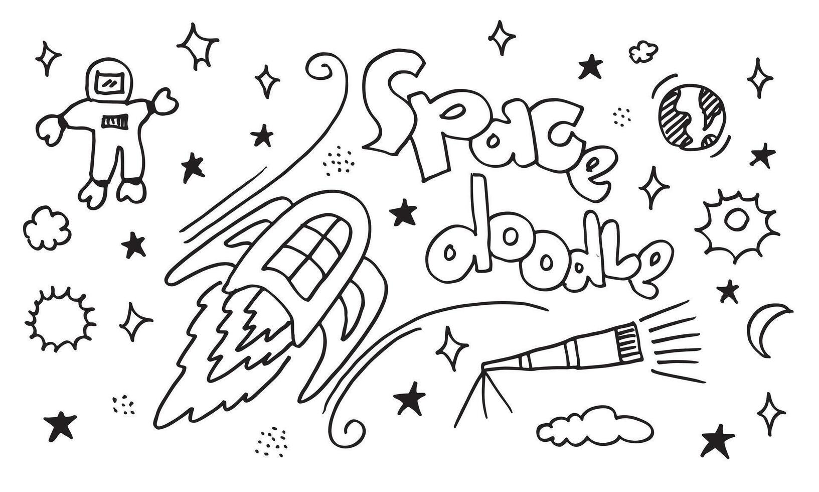 Space doodle elements.hand draw set of space icon on white background. vector