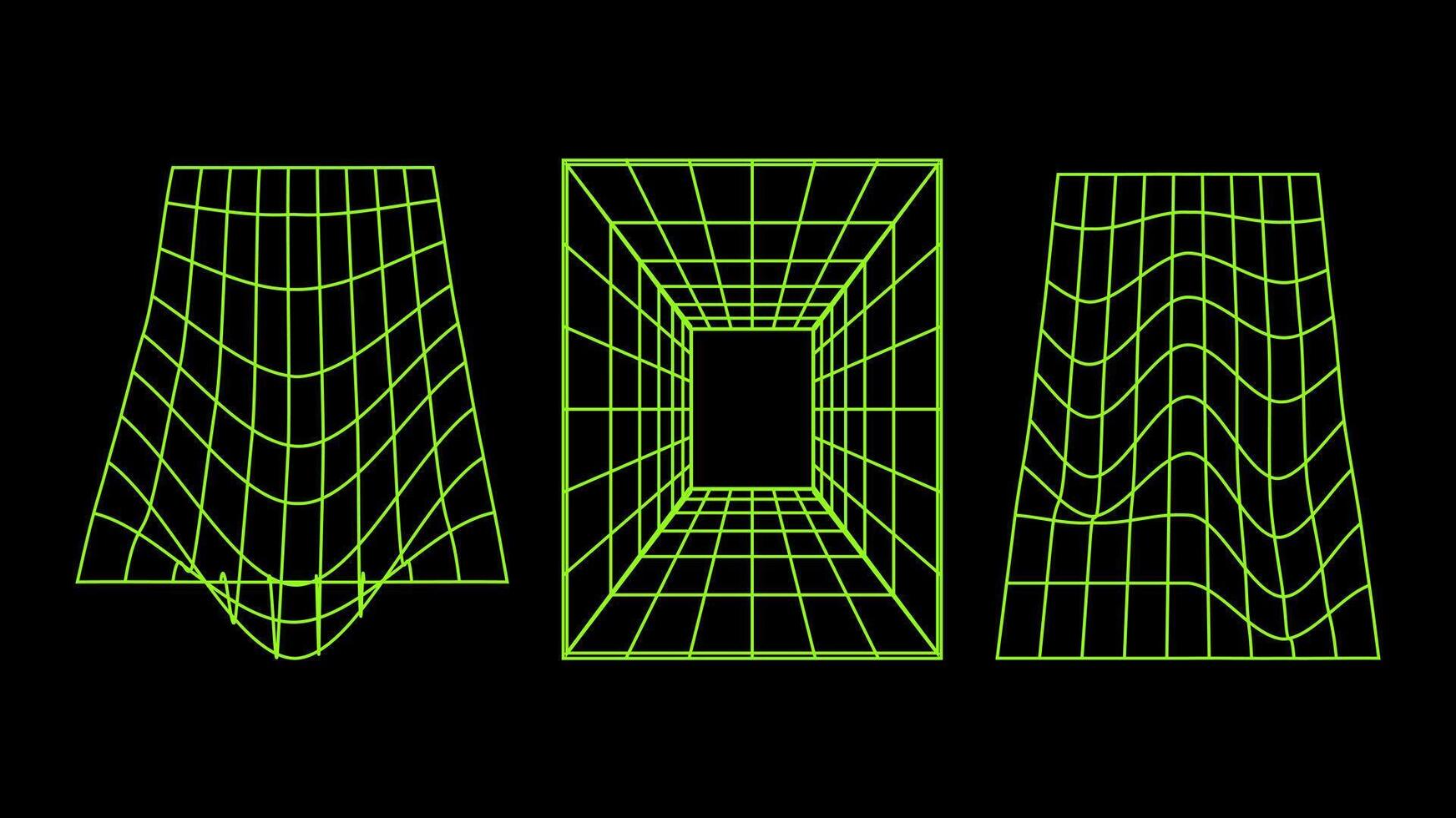 3D wireframe models of objects Network line. Geometric shapes atmosphere future. Retro futuristic design for technological or scientific element. Black background. illustration. vector