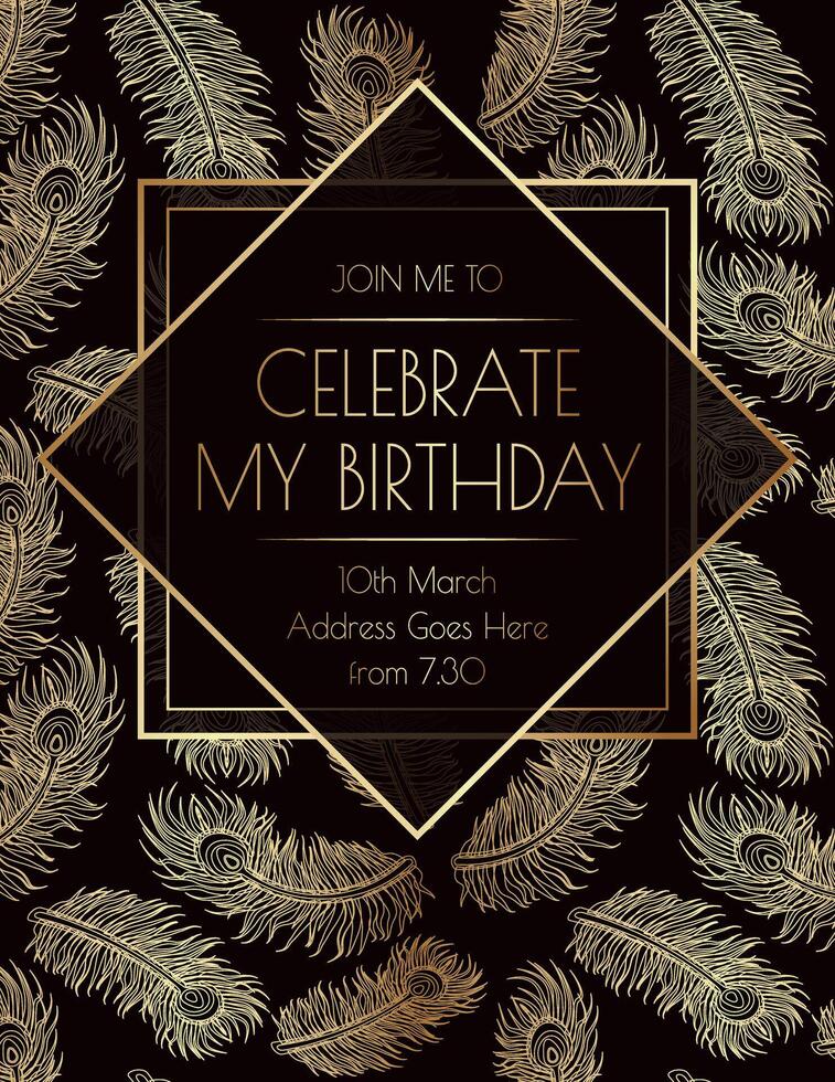 Feather Gatsby Art Deco Invitation Print Design vector