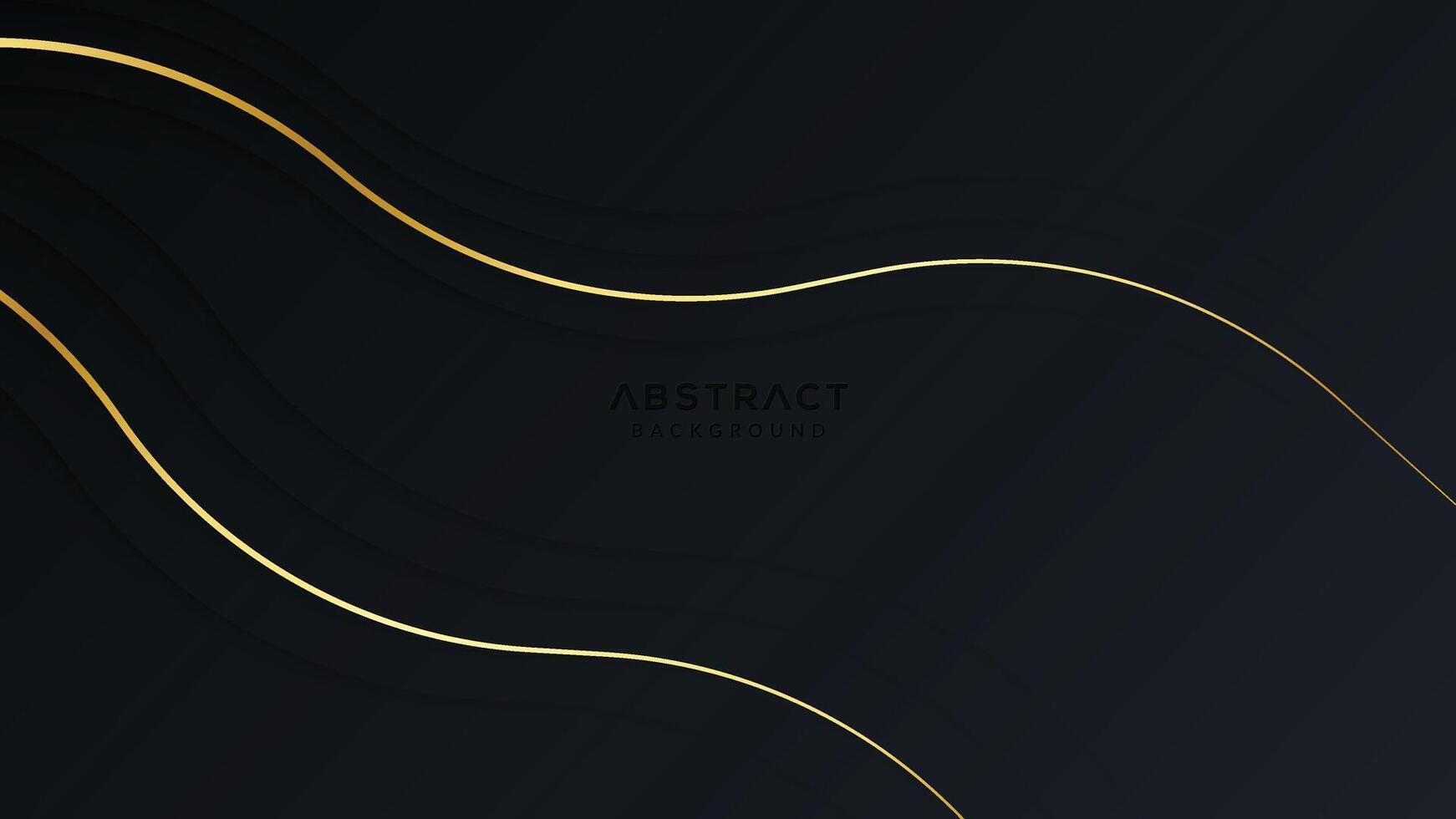 Dynamic wavy dark abstract background with golden lines vector