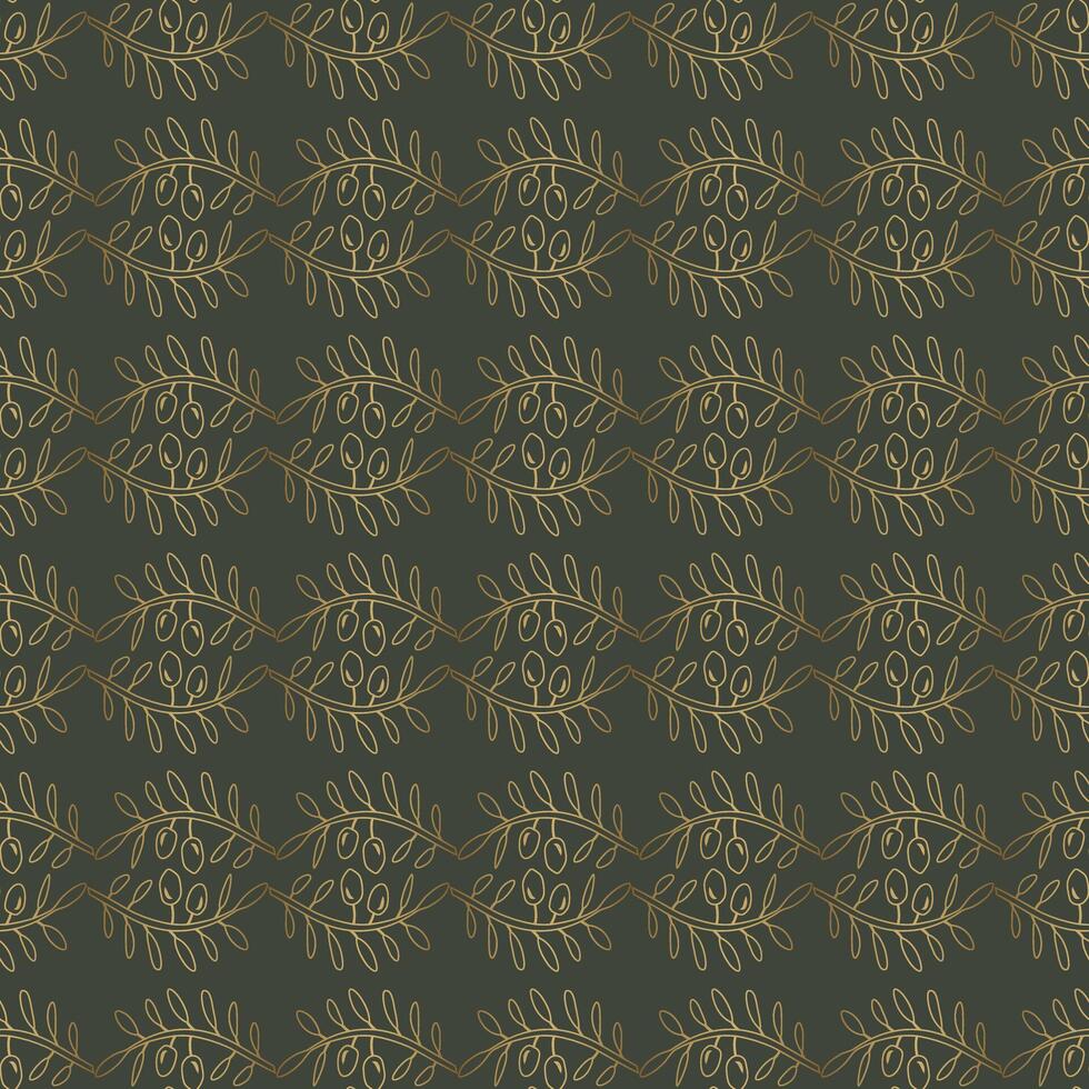 Olive Branch Seamless Pattern in Green and Gold Color for Extra Virgin Olive Oil vector