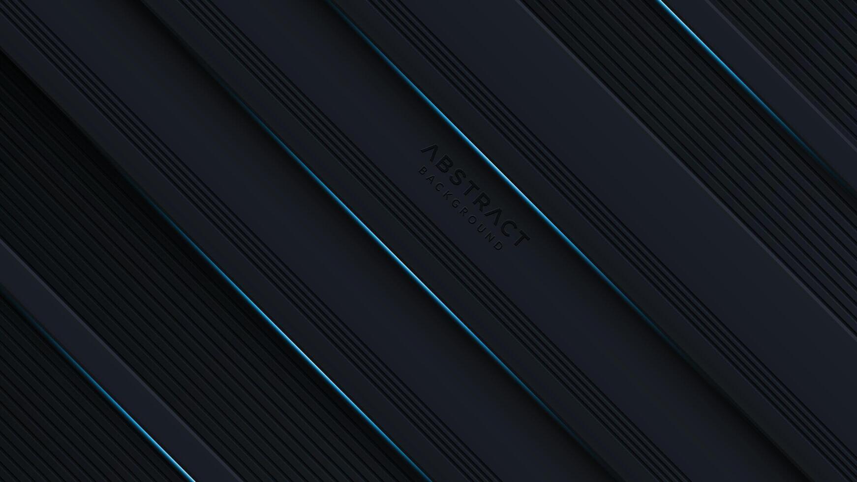 Black abstract diagonal overlap layers background with blue light decoration vector