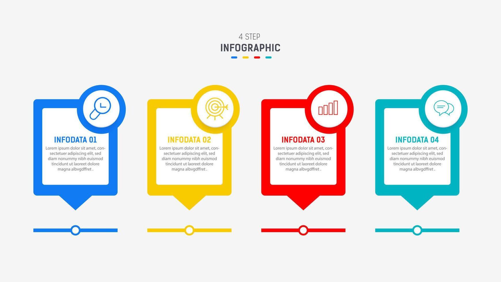 cuatro paso infografía elemento diseño modelo para presentación. proceso diagrama y presentaciones paso, flujo de trabajo disposición, bandera, fluir cuadro, informacion gráfico ilustración. vector