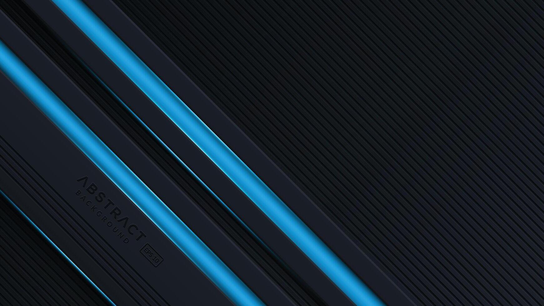 Black abstract diagonal overlap layers background with blue light decoration vector