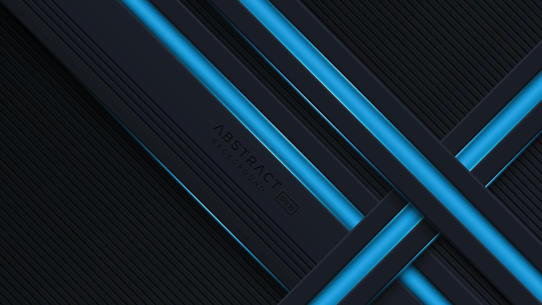 Black abstract diagonal overlap layers background with blue light decoration vector