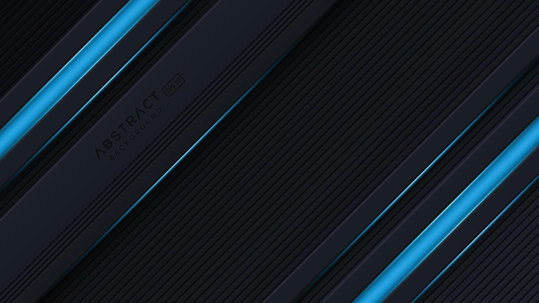 Black abstract diagonal overlap layers background with blue light decoration vector