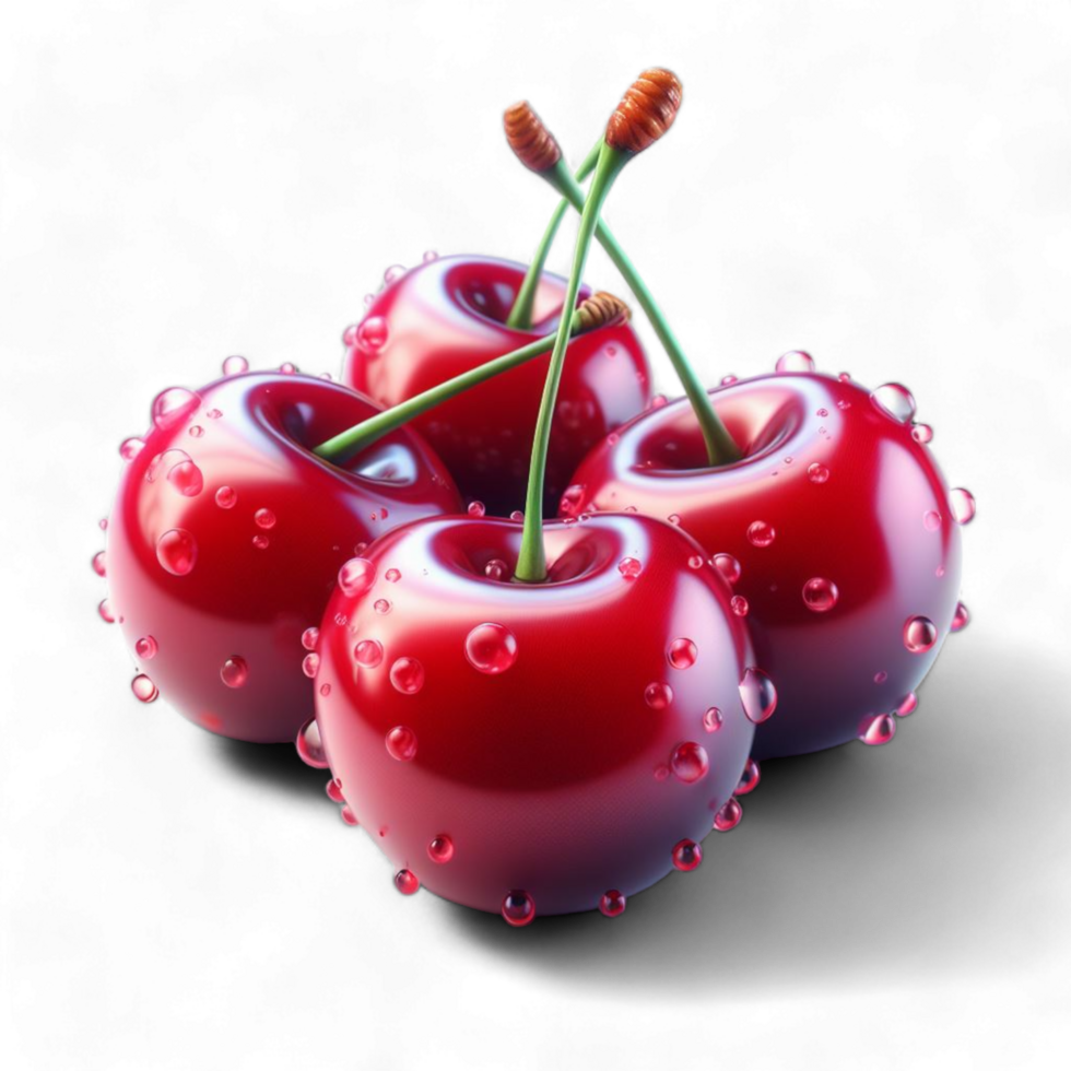 Shiny red cherry on white background, transparent design Generated Ai