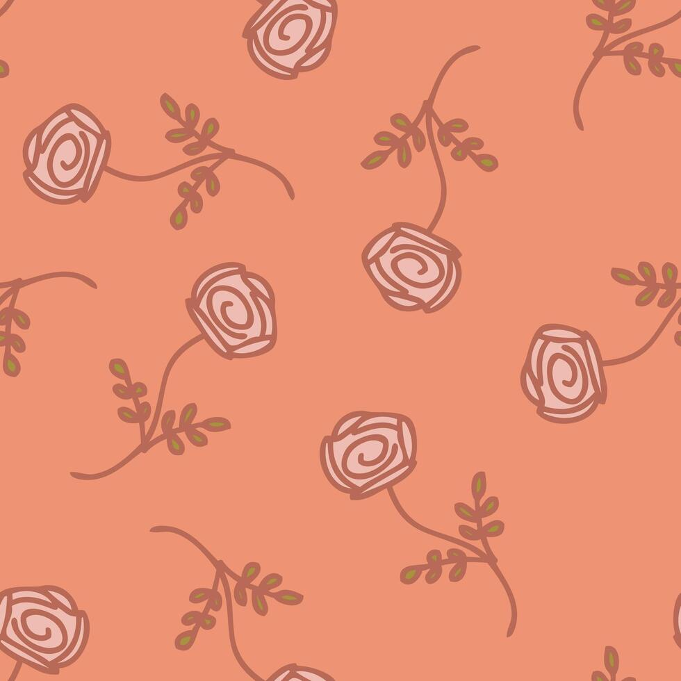 Hand drawn rose flowers seamless pattern in simple doodle style. Perfect print for tee, paper, textile and fabric. Floral illustration for decor and design. vector